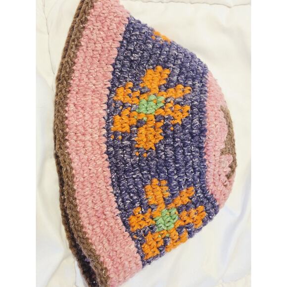 Vintage Hand Made 100% Wool Bucket Hat Made Ecuador Pink Flowers Nature Fiber - Picture 2 of 4
